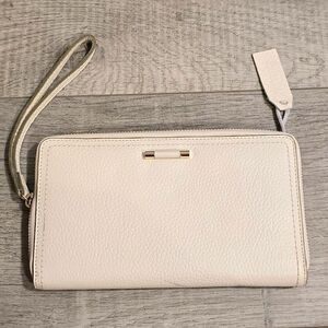 Genuine cream leather travel Wristlet wallet phone case